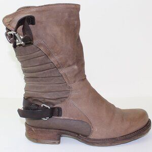 A.S 98 Brown Leather Boho Biker Ankle Boots (8.5 US)